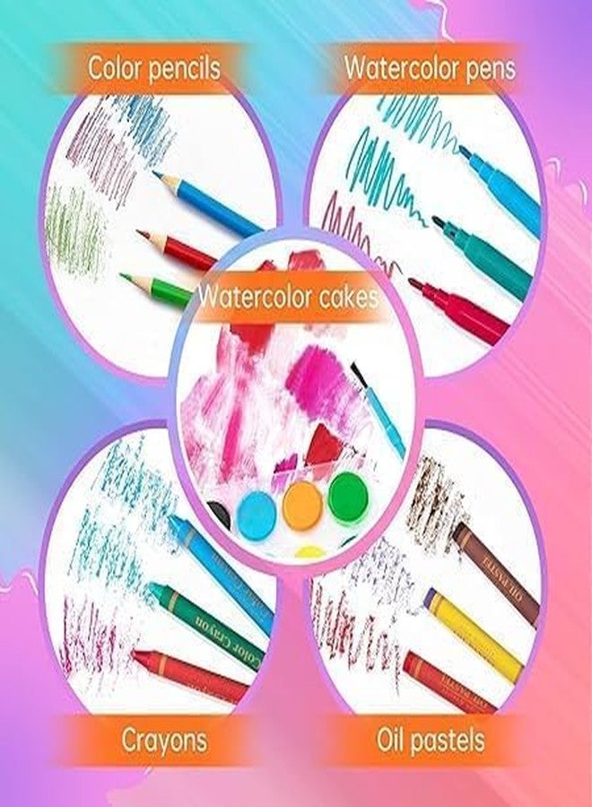 Parssufy 128 Pieces Drawing Kit for Kids Coloring set with Watercolor, Oil Pastel, Colored Pencil Sketches & Acrylic Painting Art Set for Kids, Boy and Girls (128 Pcs - Unicorn Pink) - Image 5